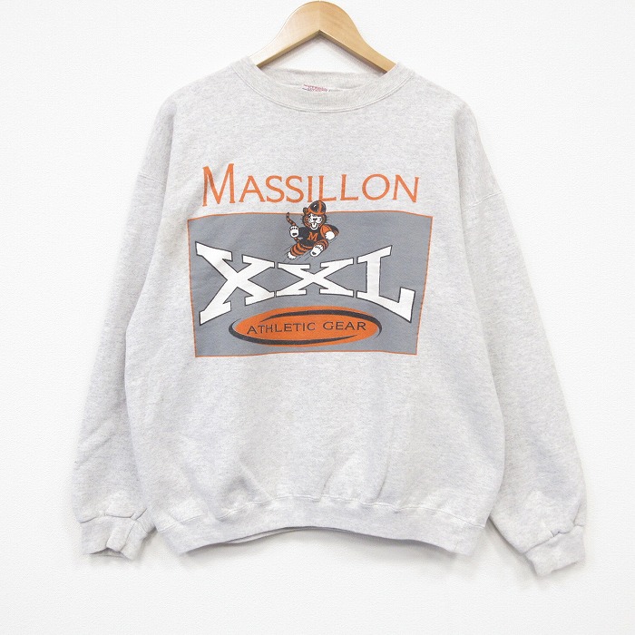 PLUMA 90s 長袖スウェット MASSILLON グレー メンズL相当 | 古着