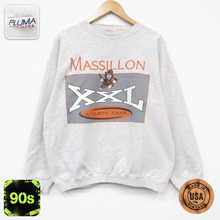 PLUMA 90s 長袖スウェット MASSILLON グレー メンズL相当 | 古着
