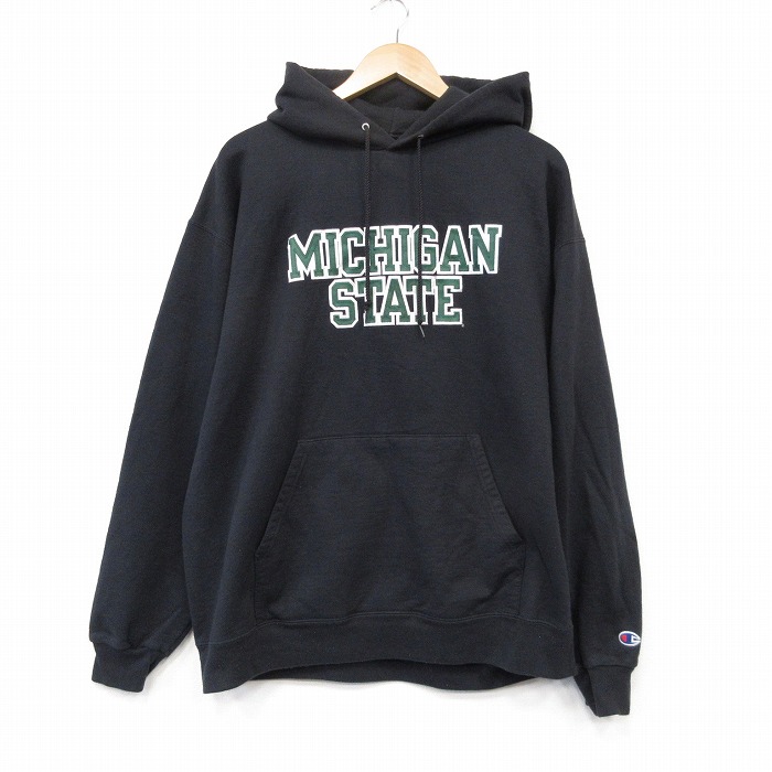 XL★古着 チャンピオン champion 長袖 00年代 00s ミシガンスウェット パーカー メンズ ブラック 26jul27