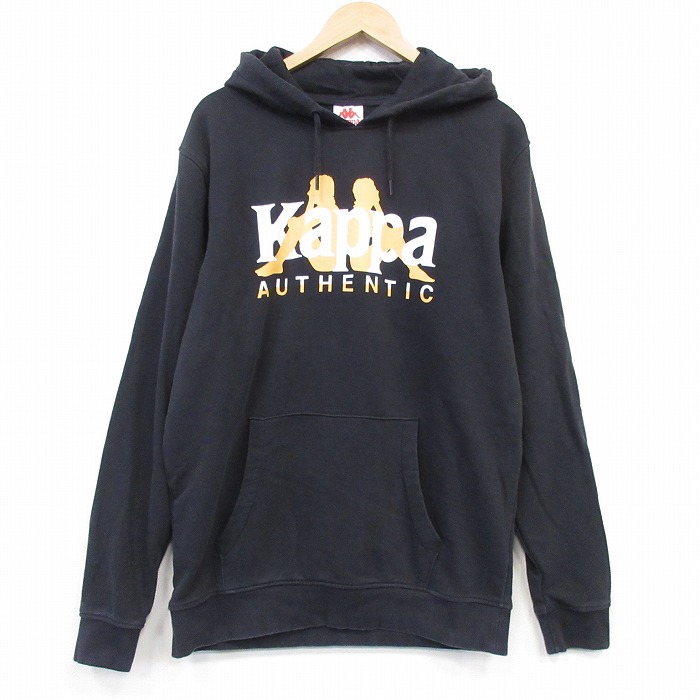L★古着 Kappa 長袖 スウェット パーカー メンズ ビッグロゴ ブラック 26jul31