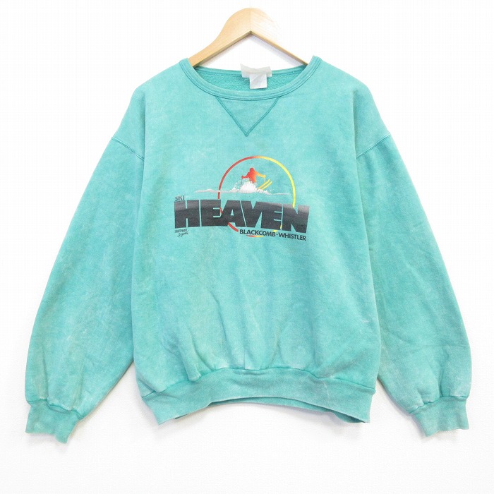 XL★古着 長袖 スウェット メンズ 90年代 90s スキー 大きいサイズ クルーネック カナダ製 ライトブルー 26jul31