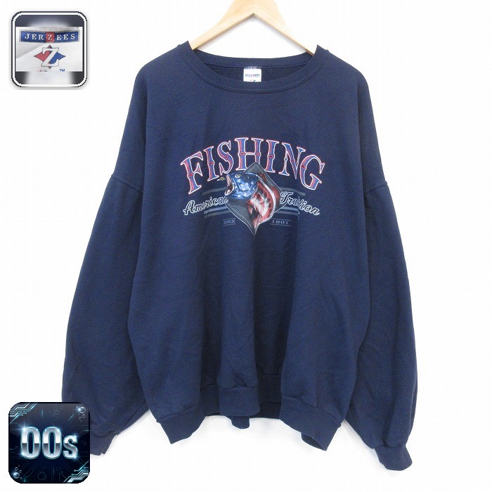 00s 長袖スウェット 魚 ネイビー メンズXL相当 | 古着