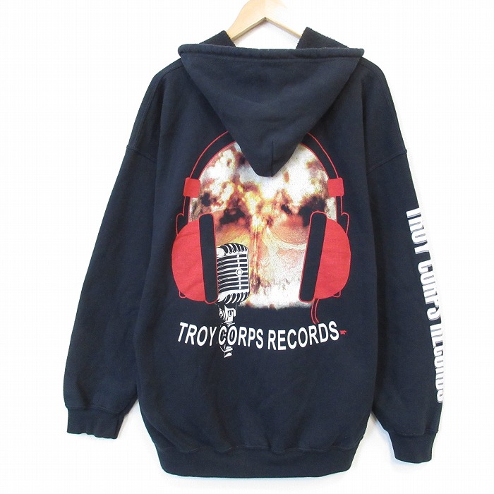 フルジップスウェット TROY CORPS RECORDSプリント ブラック メンズXL相当 | 古着