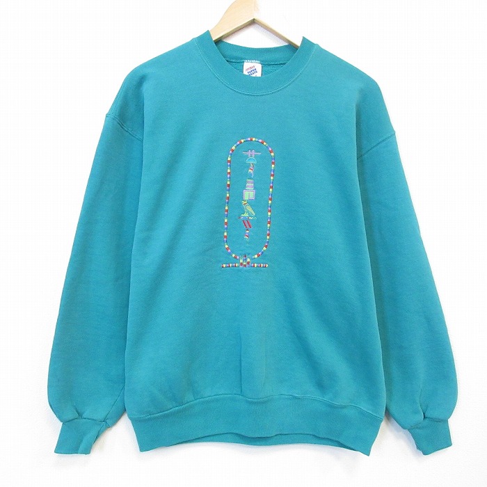 90s 長袖スウェット 鳥刺繍 グリーン メンズM相当 | 古着
