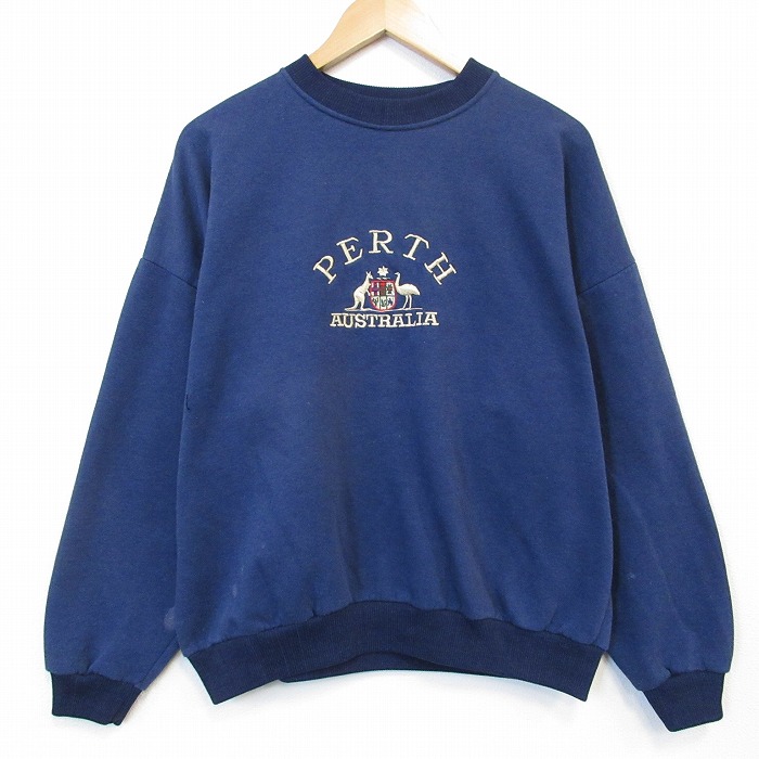90s 長袖スウェット PERTH刺繍 ネイビー メンズXL相当 | 古着
