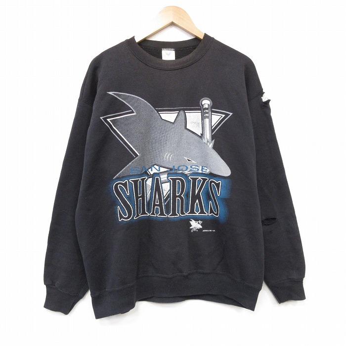 90s 長袖スウェット サンノゼシャークス ブラック メンズXL相当 | 古着