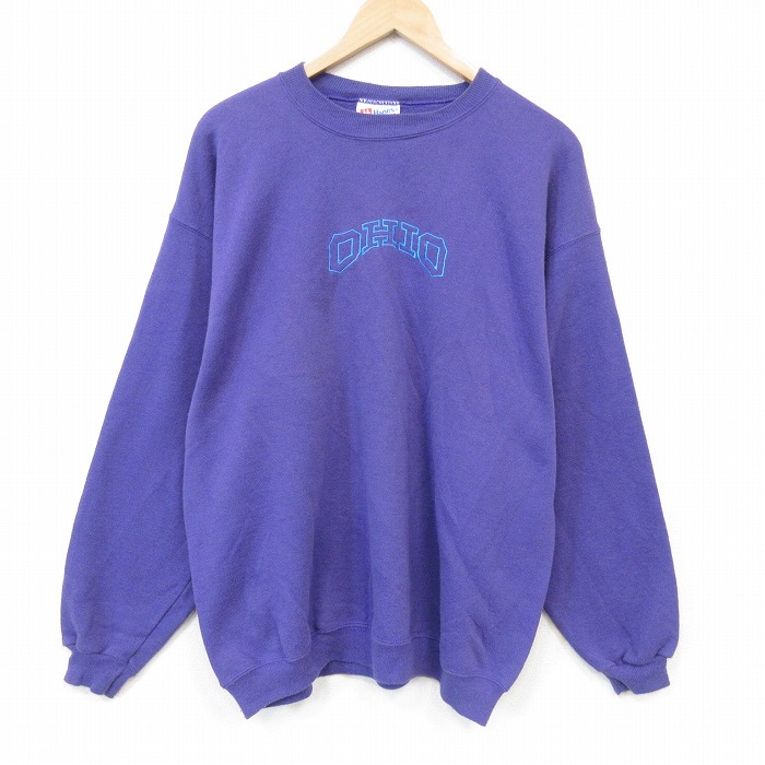 ヘインズ 90s 長袖スウェット オハイオ刺繍 パープル メンズL相当 | 古着