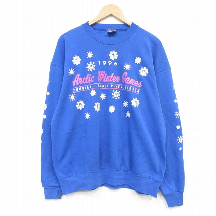 オニータ 90s 長袖スウェット 雪柄 ブルー メンズL相当 | 古着