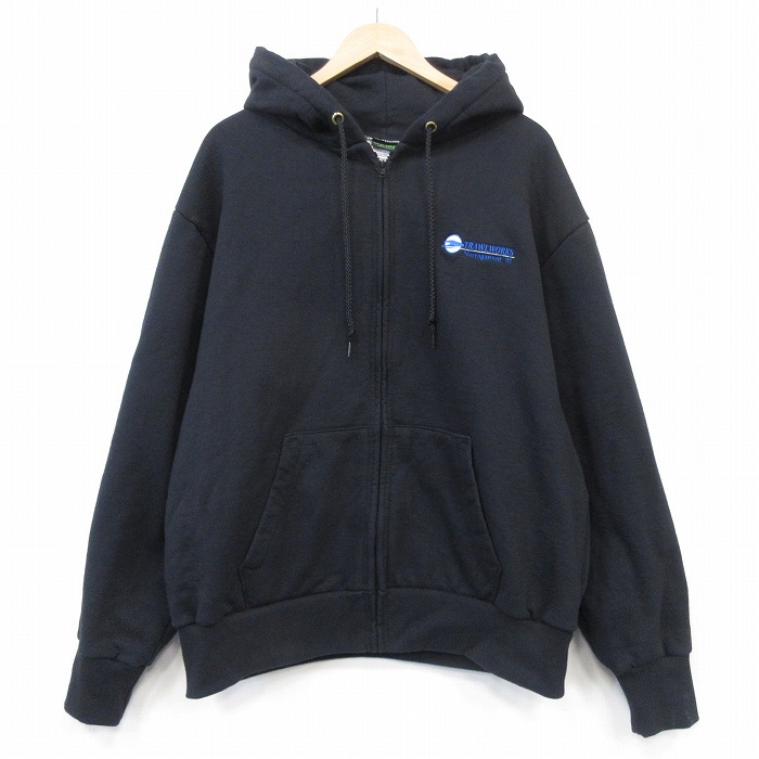 XL★古着 キャンバー 長袖 フルジップ スウェット パーカー メンズ 90年代 90s TRAWLWORKS 大きいサイズ USA製 ブラック 内側サーマル【spe】 26aug06