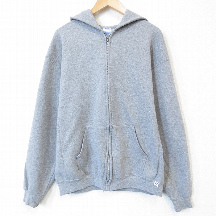 XL★古着 ラッセル 長袖 フルジップ スウェット パーカー メンズ 00年代 00s 無地 グレー 霜降り【spe】 26aug07