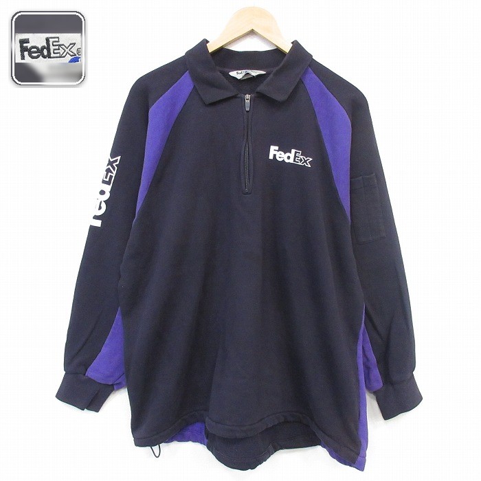 ハーフジップスウェット FedEx ラグラン ブラック メンズXL相当 | 古着