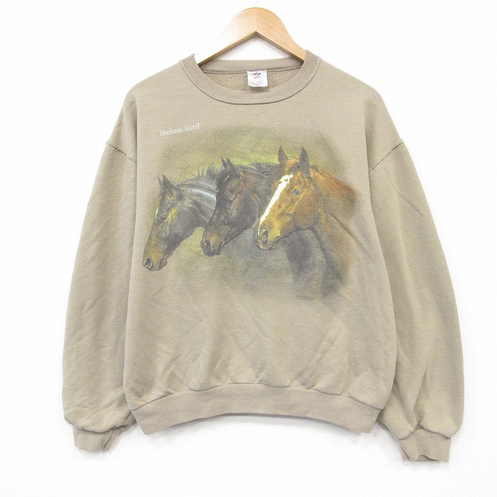 ジャージーズ 00s 長袖スウェット 馬 ベージュ メンズL相当 | 古着