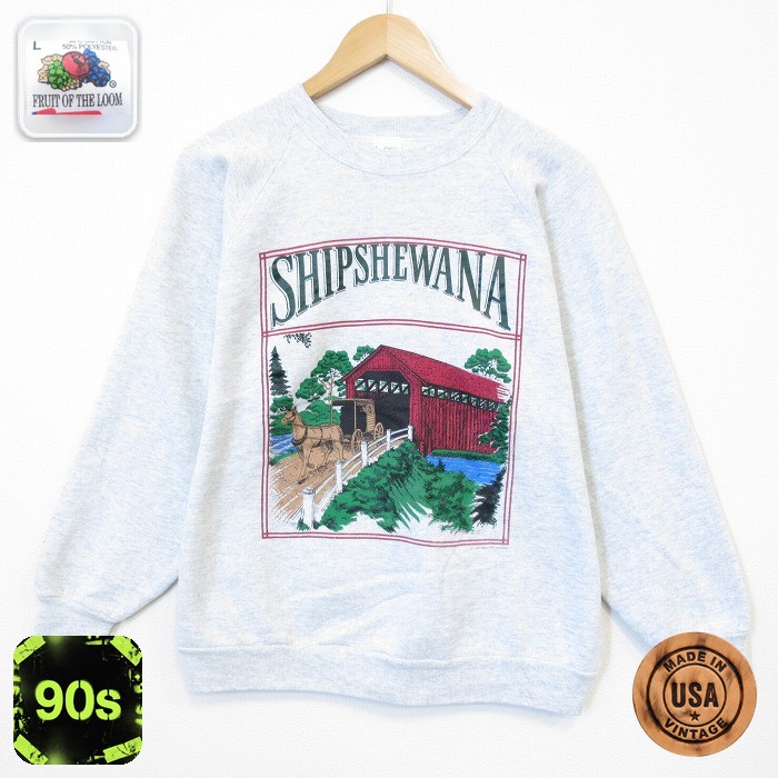 フルーツオブザルーム 90s 長袖スウェット SHIPSHEWANA ラグラン グレー メンズM相当 | 古着