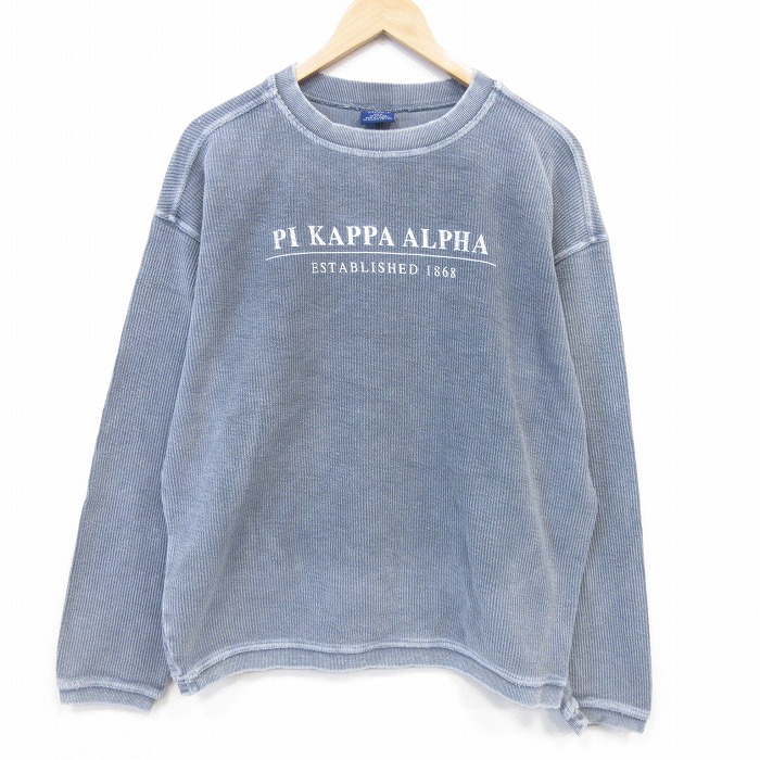 長袖 トップス PI KAPPA ALPHA 刺繍 コットン クルーネック グレー 霜降り メンズL相当 | 古着