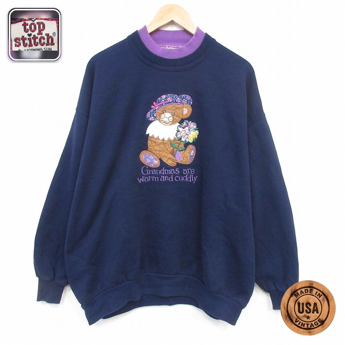 長袖スウェット クマテディベア刺繍 ネイビー レディースXL相当 | 古着