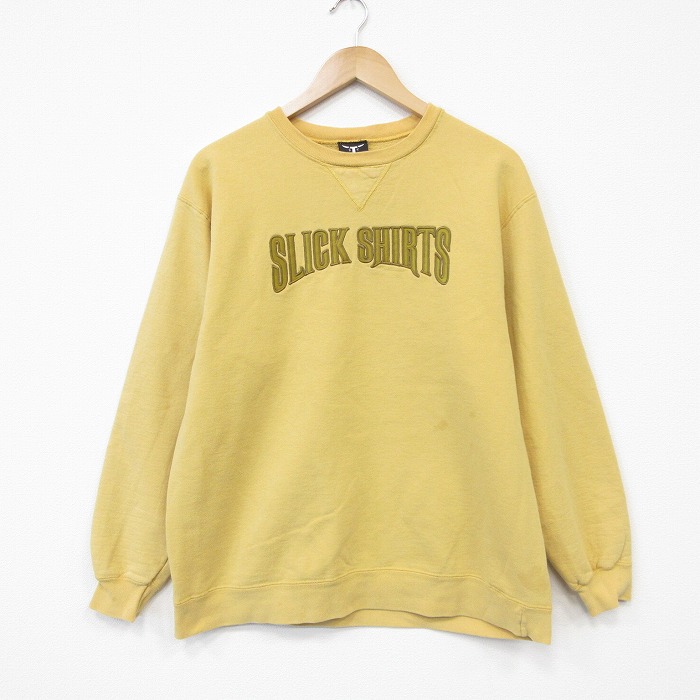 ヘインズ 長袖スウェット SLICK SHIRTS刺繍 イエロー メンズM相当 | 古着