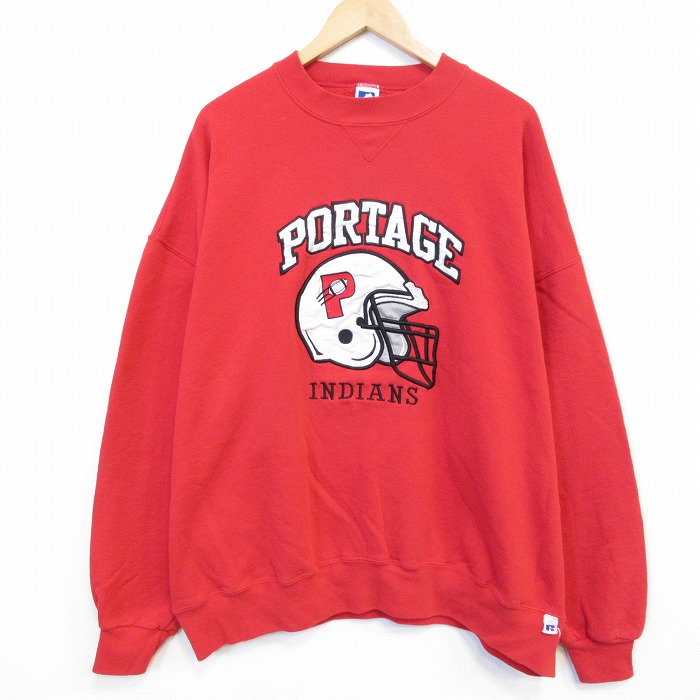 ラッセル 90s 長袖スウェット PORTAGE刺繍 レッド メンズXL相当 | 古着