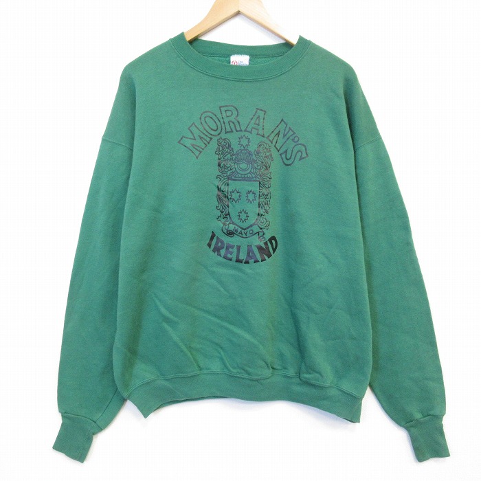 長袖 スウェット 90s MORANS アイルランド クルーネック グリーン メンズXL相当 | 古着