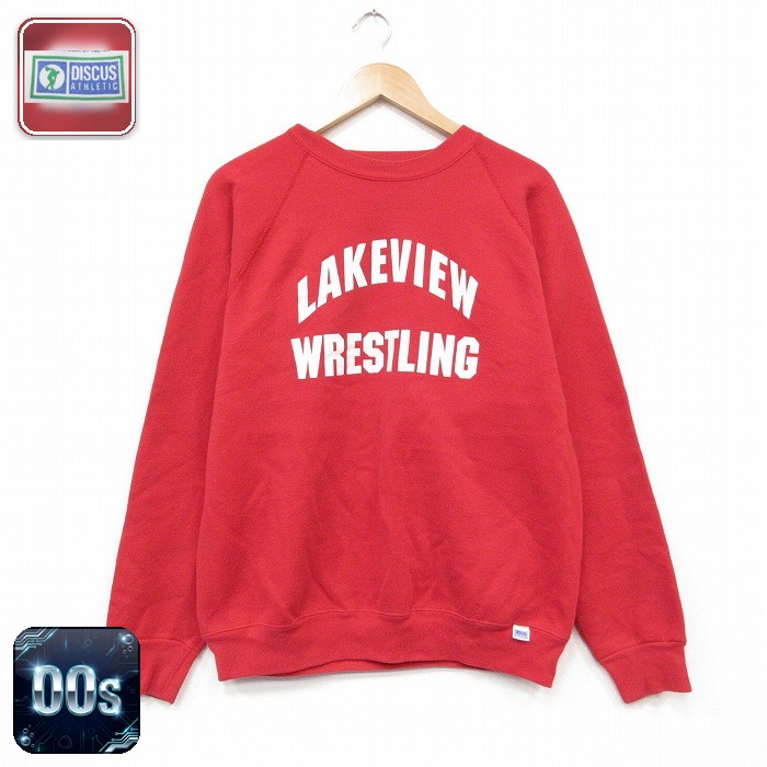 ディスカス 00s 長袖スウェット LAKE VIEW ラグラン レッド メンズL相当 | 古着