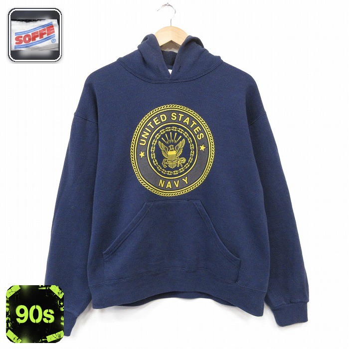 長袖 スウェット パーカー 90s ミリタリー USネイビー ネイビー メンズM相当 | 古着