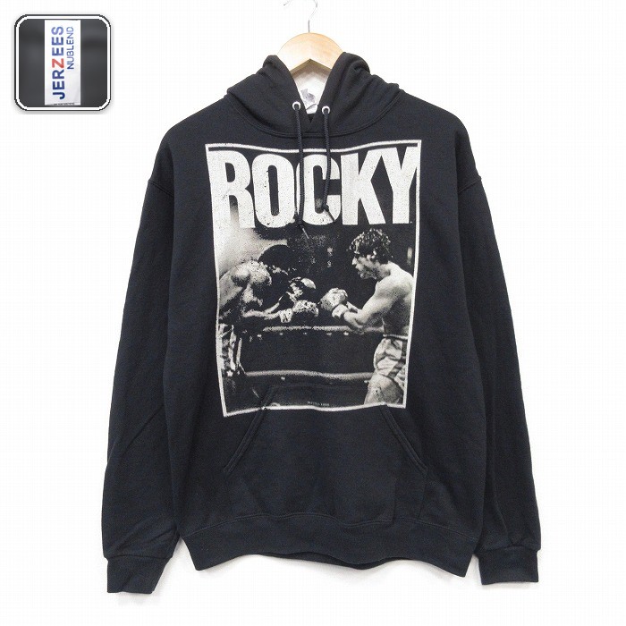 ロッキー 長袖スウェットパーカー ブラック メンズM相当 | 古着