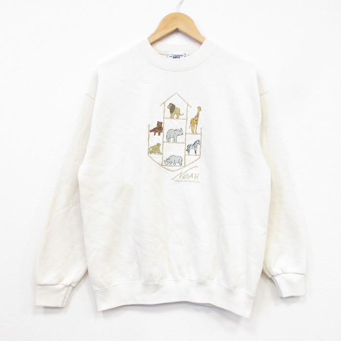 リー 90s 長袖スウェット ライオン ゾウ サイ刺繍 ホワイト メンズM相当 | 古着
