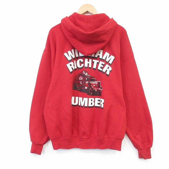 ジャージーズ 長袖 フルジップ スウェット パーカー 90s トラック LUMBER USA製 レッド メンズXL相当 | 古着