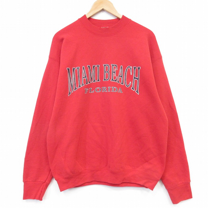 フルーツオブザルーム 90s 長袖スウェット MIAMI BEACH レッド メンズL相当 | 古着