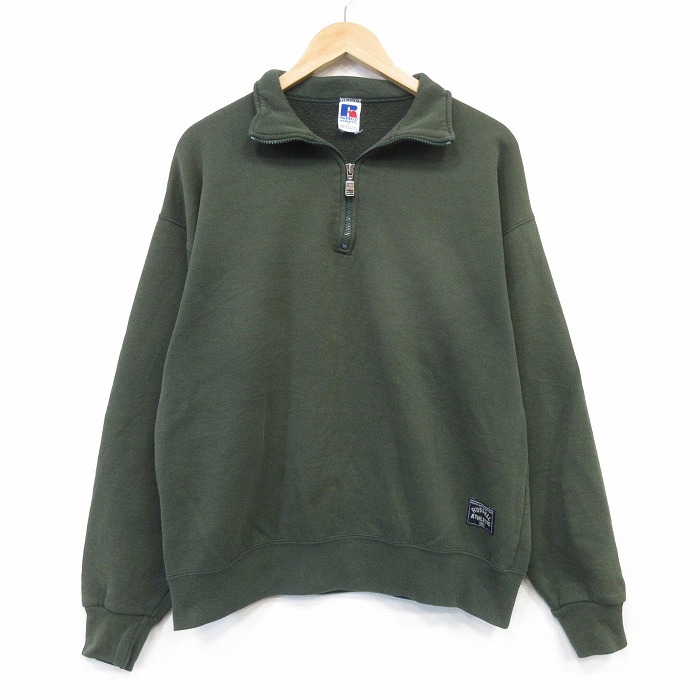 ラッセル 90s 長袖ハーフジップスウェット カーキ メンズL相当 | 古着