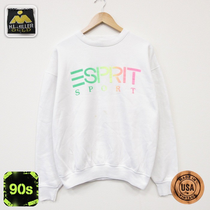 長袖 スウェット 90s ESPRIT クルーネック USA製 ホワイト メンズL相当 | 古着