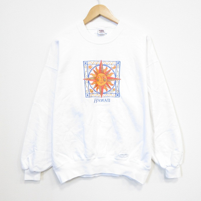 Crazy Shirts 長袖 スウェット 90s 太陽 山 クルーネック USA製 ホワイト メンズXL相当 | 古着