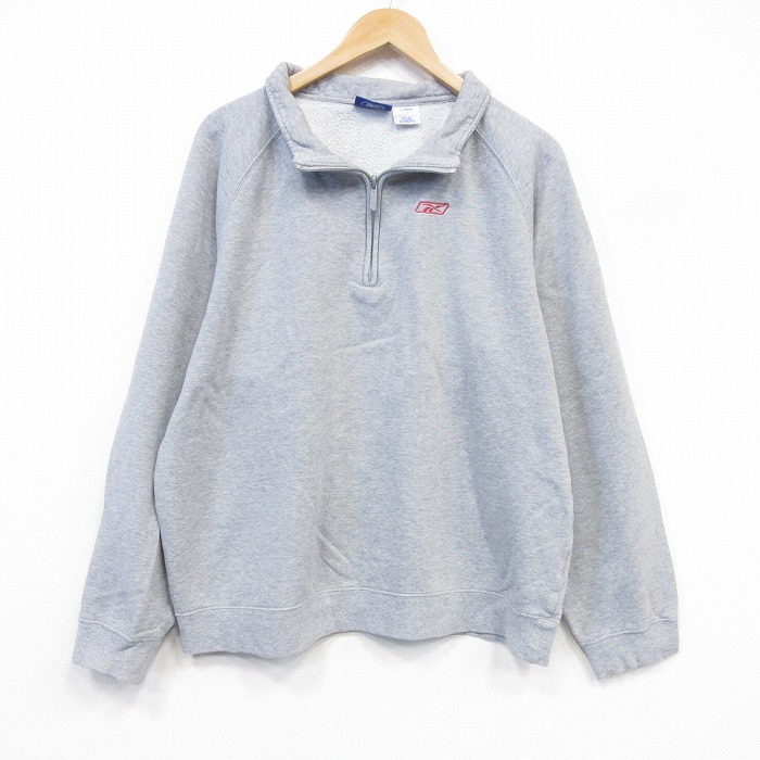 XL★古着 リーボック 長袖 ハーフジップ スウェット メンズ 00年代 00s ワンポイントロゴ ラグラン 大きいサイズ グレー 霜降り 26sep02