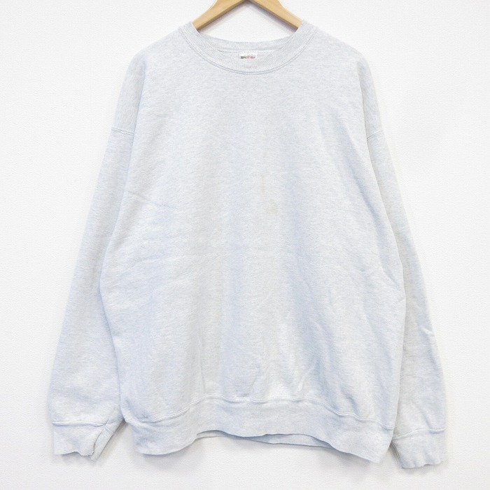XL★古着 フルーツオブザルーム 長袖 スウェット メンズ 90年代 90s 無地 大きいサイズ クルーネック USA製 グレー 霜降り 26sep02