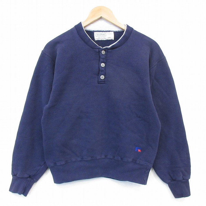 S★古着 エルエルビーン ラッセル 長袖 スウェット メンズ ワンポイントロゴ ヘンリーネック USA製 ネイビー【spe】 26sep02