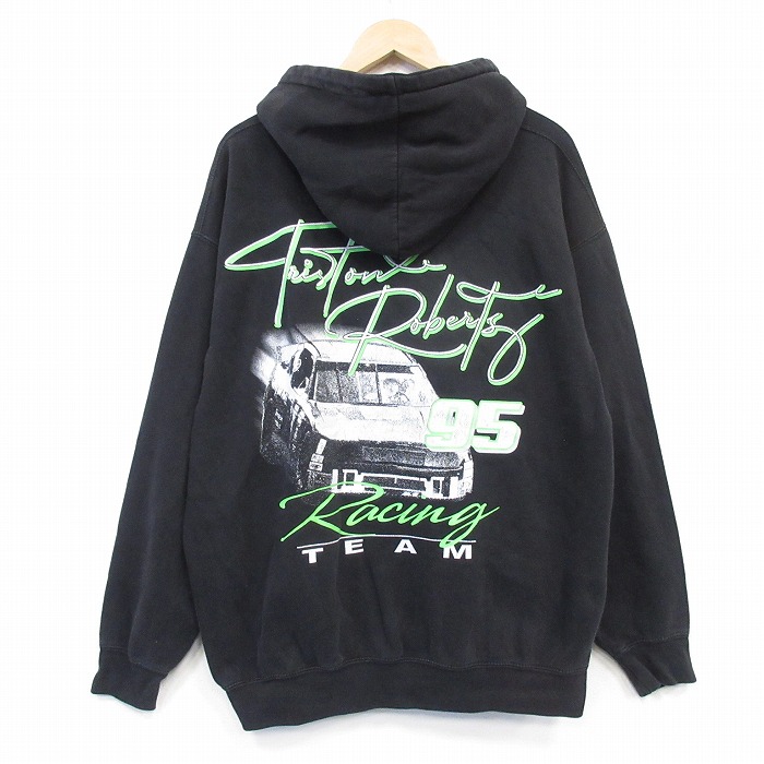 レーシングチーム 長袖スウェットパーカー ブラック メンズXL相当 | 古着