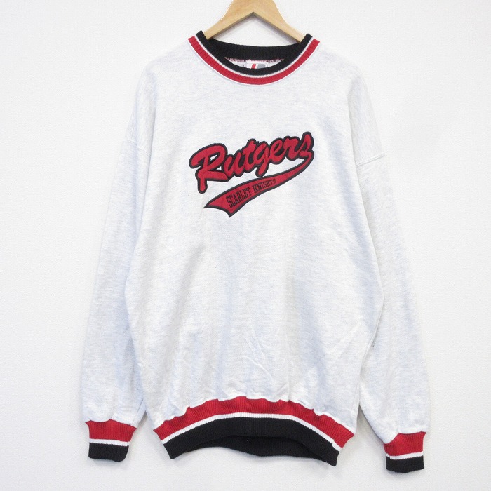 XL★古着 長袖 スウェット メンズ 90年代 90s ラトガーズ大学 大きいサイズ クルーネック USA製 グレー 霜降り 26sep02