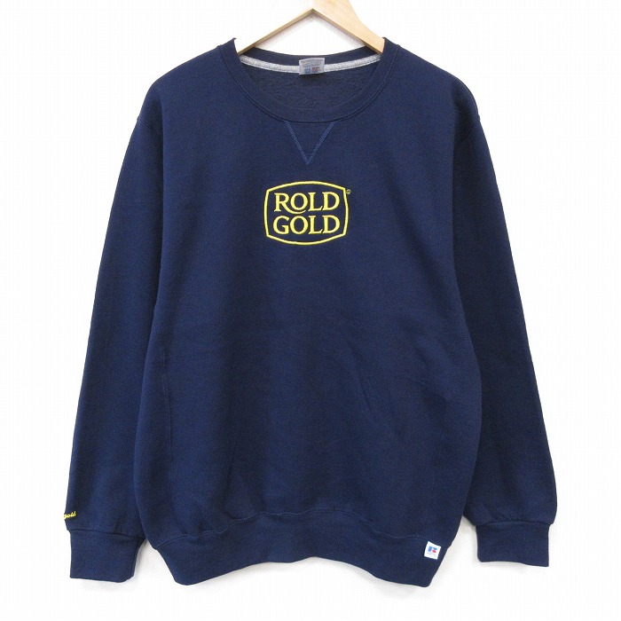 L★古着 ラッセル 長袖 スウェット メンズ 00年代 00s ROLD GOLD ししゅう クルーネック ネイビー【spe】 26sep03