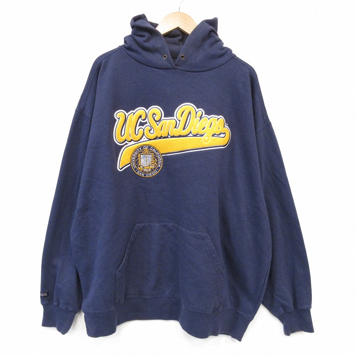 XL★古着 ジャンスポーツ 長袖 スウェット パーカー メンズ 00年代 00s UC San Diego 大学 大きいサイズ ネイビー 26sep03