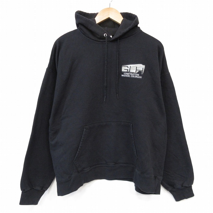 XL★古着 ヘインズ 長袖 スウェット パーカー メンズ GLH ブラック 26sep03