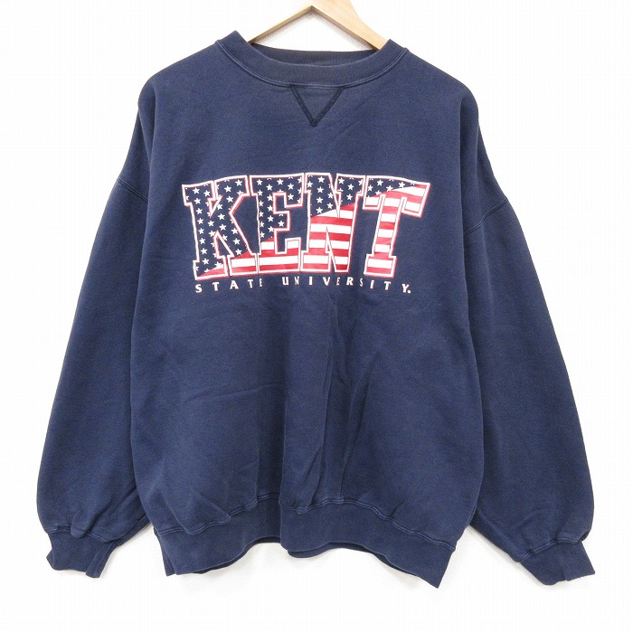 XL★古着 長袖 スウェット メンズ 00年代 00s KENT 大学 大きいサイズ クルーネック ネイビー 26sep03