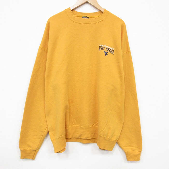 XL★古着 長袖 スウェット メンズ 90年代 90s ウェストバージニア 大きいサイズ クルーネック USA製 オレンジ 26sep03