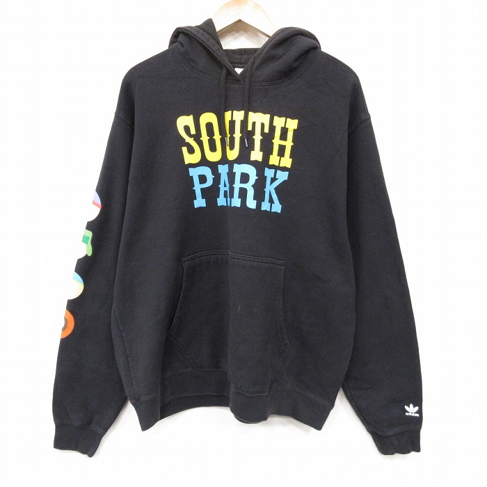 XL★古着 アディダス 長袖 スウェット パーカー メンズ アニメ サウスパーク 大きいサイズ ブラック【spe】 26sep03