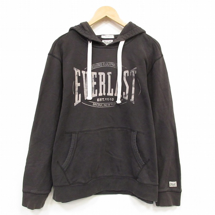 XL★古着 長袖 スウェット パーカー メンズ EVERLAST コットン ブラック 26sep03