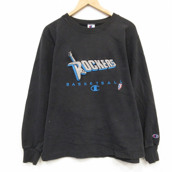 L★古着 チャンピオン 長袖 スウェット メンズ 90年代 90s ROCKERS バスケットボール クルーネック ブラック【spe】 26sep03