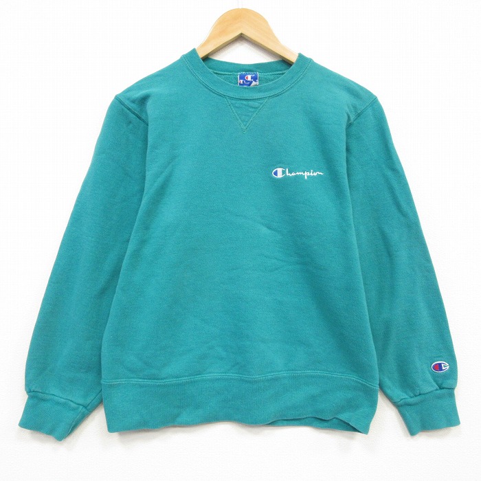 S★古着 チャンピオン 長袖 スウェット メンズ 90年代 90s ワンポイントロゴ クルーネック USA製 グリーン 26sep03