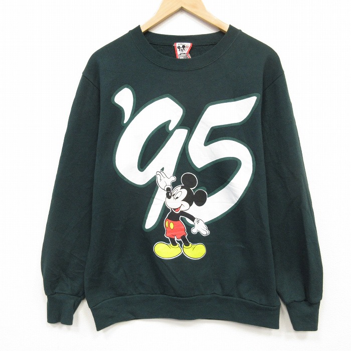 M★古着 長袖 スウェット メンズ 90年代 90s ディズニー ミッキー クルーネック USA製 グリーン【spe】 26sep03
