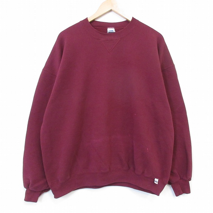 XL★古着 ラッセル 長袖 スウェット メンズ 90年代 90s 大きいサイズ クルーネック USA製 バーガンディ【spe】 26sep04