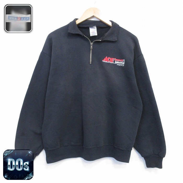 ジャージーズ 00s ハーフジップスウェット ACE ブラック メンズL相当 | 古着