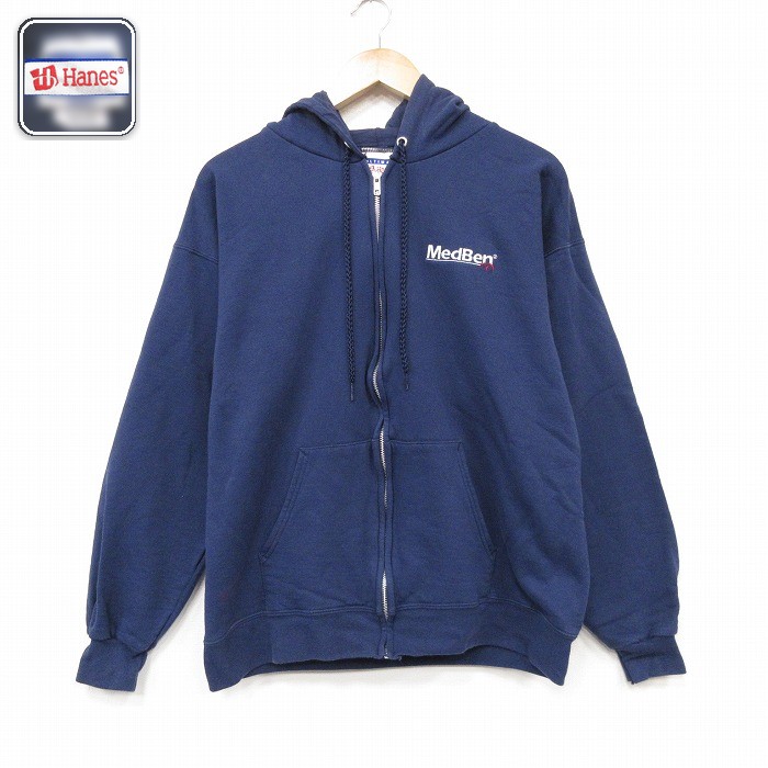 ヘインズ 長袖フルジップスウェット Med Ben ネイビー メンズL相当 | 古着