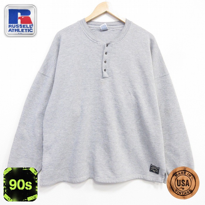 ラッセル 90s 長袖スウェット ヘンリーネック グレー メンズXL相当 | 古着